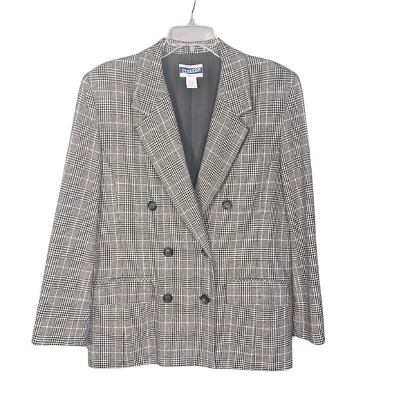 Pendleton 100% Wool Plaid Herringbone Academia Double Breasted Blazer Size 12 - Picture 1 of 14